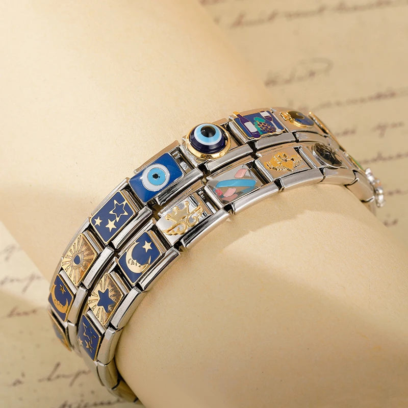 Hapiship 2024 Top Fashion Eye Moon Star Fish Spider Poker Queen Charm Italian Links Fit 9mm Bracelet Making DIY Jewelry DJ854