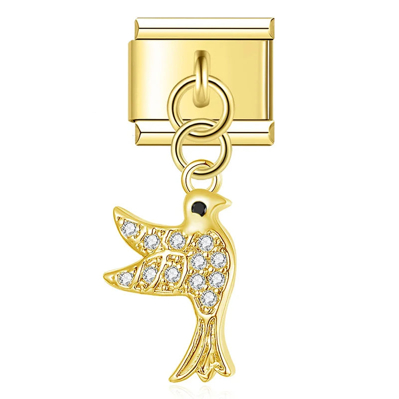 Hapiship 2025 Swallow Peace Dove Moon Star Lollipop Italian Charms Fit 9mm Stainless Steel Bracelet Women Jewelry DJ1151