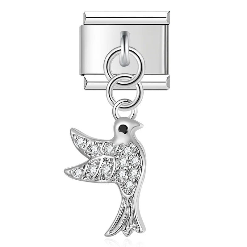 Hapiship 2025 Swallow Peace Dove Moon Star Lollipop Italian Charms Fit 9mm Stainless Steel Bracelet Women Jewelry DJ1151