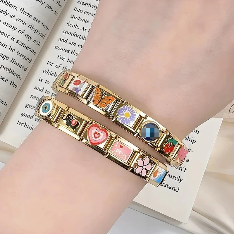 Hapiship 9mm Width Original Daisy Heart Love Butterfly Mom Cat Motorcycle Elephant Charm Fit 9mm Bracelet Jewelry Making DJ009