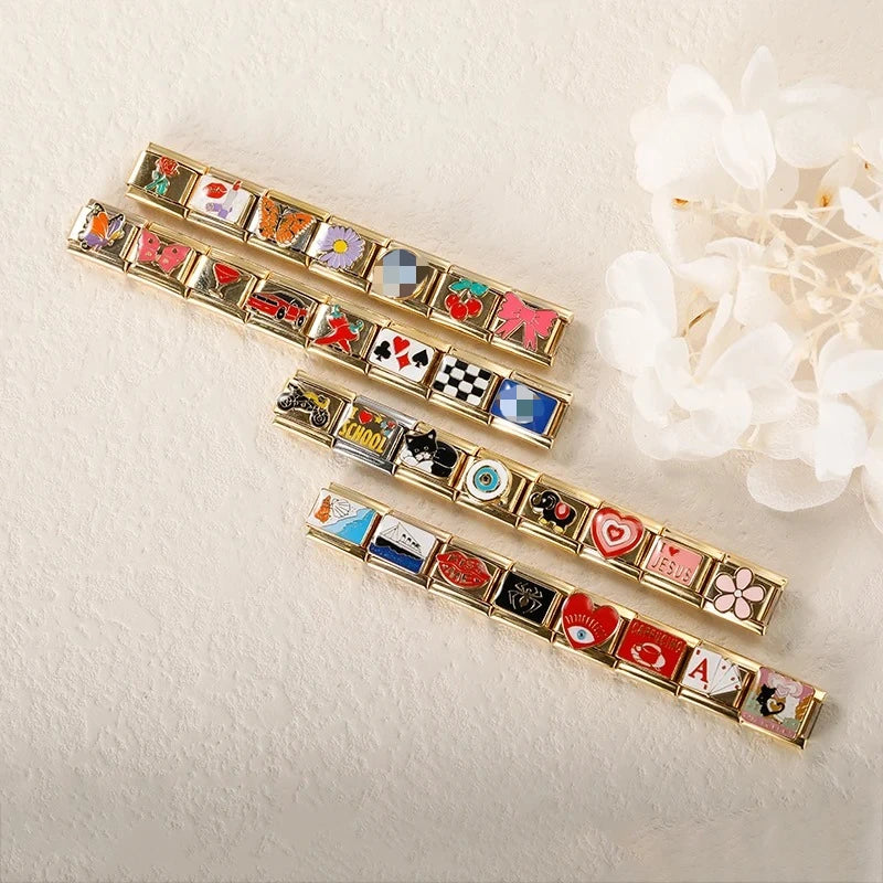 Hapiship 9mm Width Original Daisy Heart Love Butterfly Mom Cat Motorcycle Elephant Charm Fit 9mm Bracelet Jewelry Making DJ009