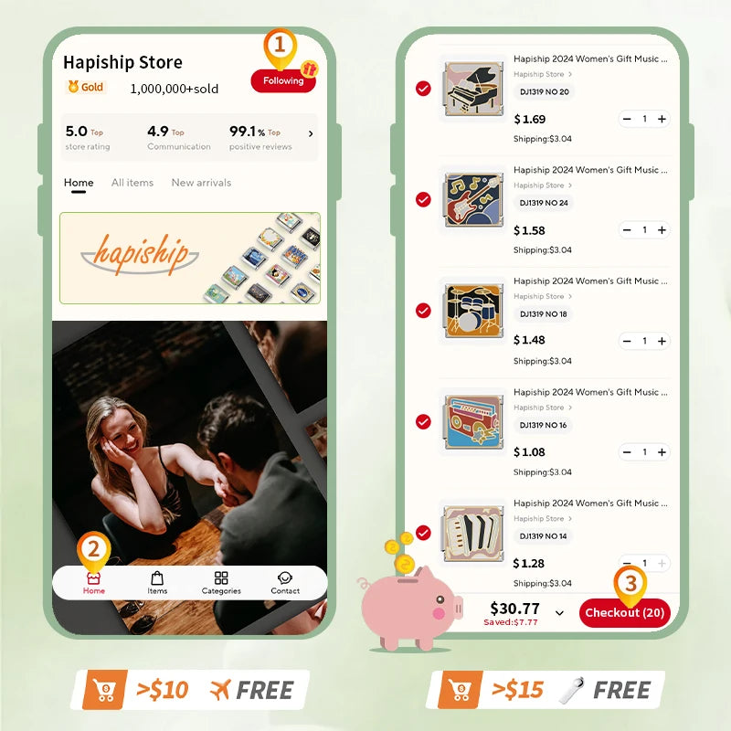 Hapiship 2025 Swallow Peace Dove Moon Star Lollipop Italian Charms Fit 9mm Stainless Steel Bracelet Women Jewelry DJ1151