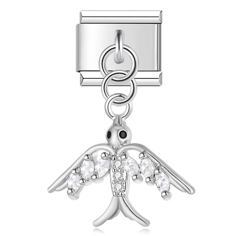 Hapiship 2025 Swallow Peace Dove Moon Star Lollipop Italian Charms Fit 9mm Stainless Steel Bracelet Women Jewelry DJ1151