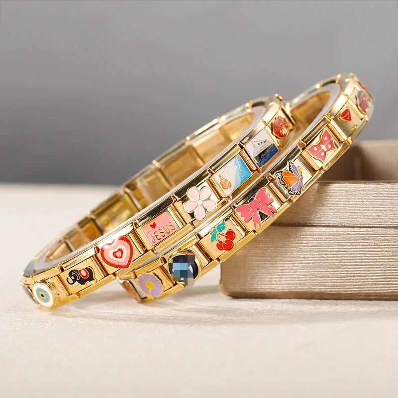 Hapiship 9mm Width Original Daisy Heart Love Butterfly Mom Cat Motorcycle Elephant Charm Fit 9mm Bracelet Jewelry Making DJ009