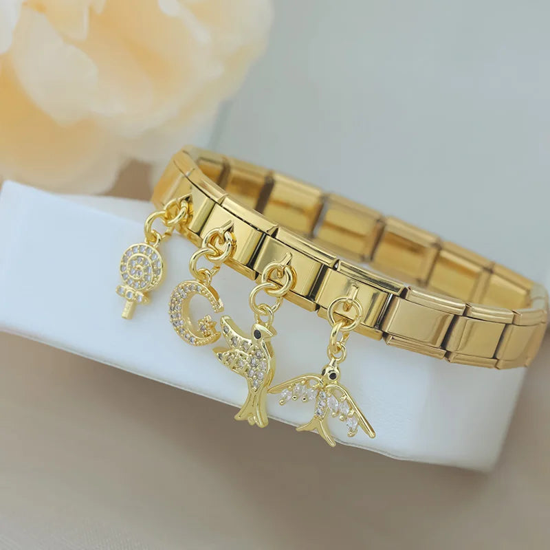 Hapiship 2025 Swallow Peace Dove Moon Star Lollipop Italian Charms Fit 9mm Stainless Steel Bracelet Women Jewelry DJ1151