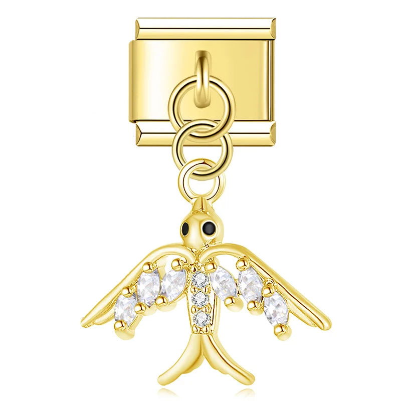 Hapiship 2025 Swallow Peace Dove Moon Star Lollipop Italian Charms Fit 9mm Stainless Steel Bracelet Women Jewelry DJ1151